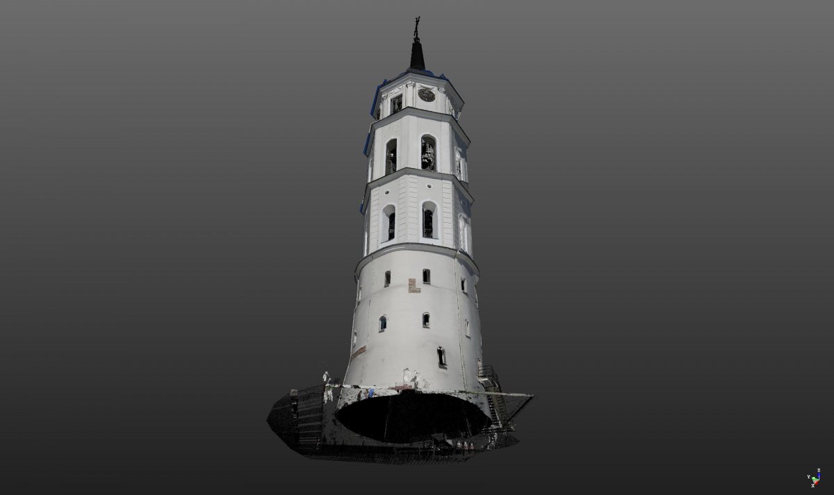 Vilniaus Arkikatedros bokštas natūraliomis spalvomis užfiksuotas Trimble TX8